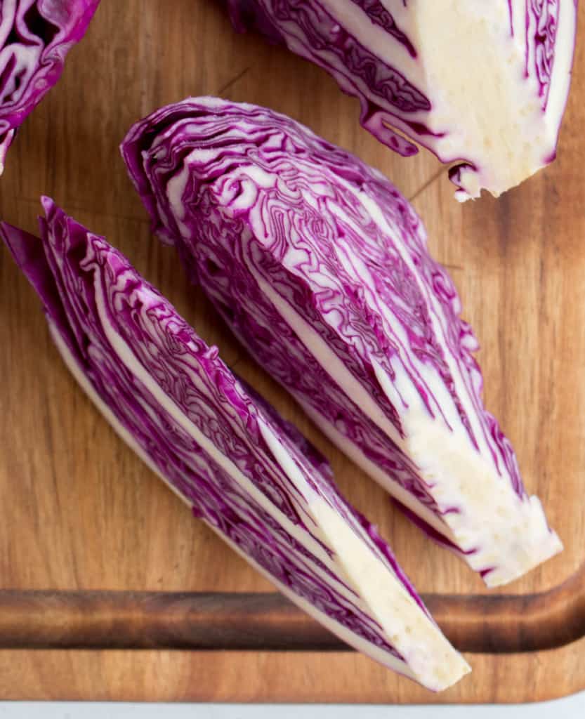 top view red cabbage sliced thinner