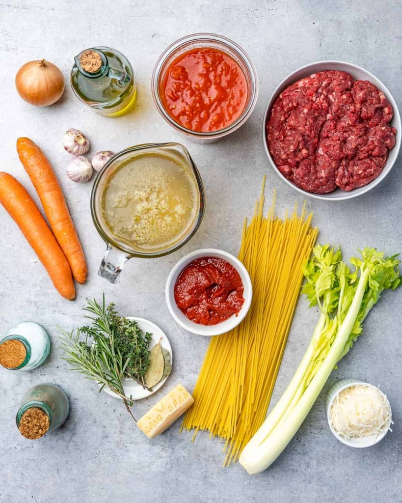 Ingredients for bolognese.