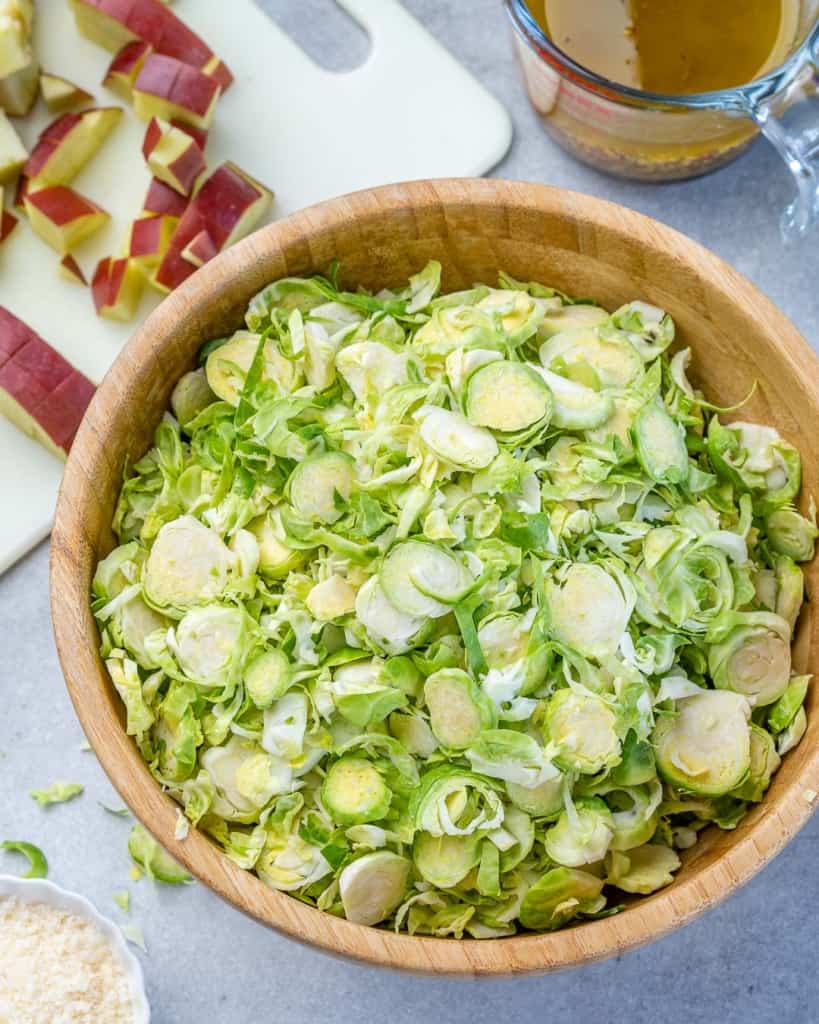 Shaved Brussels sprouts in a bowl.