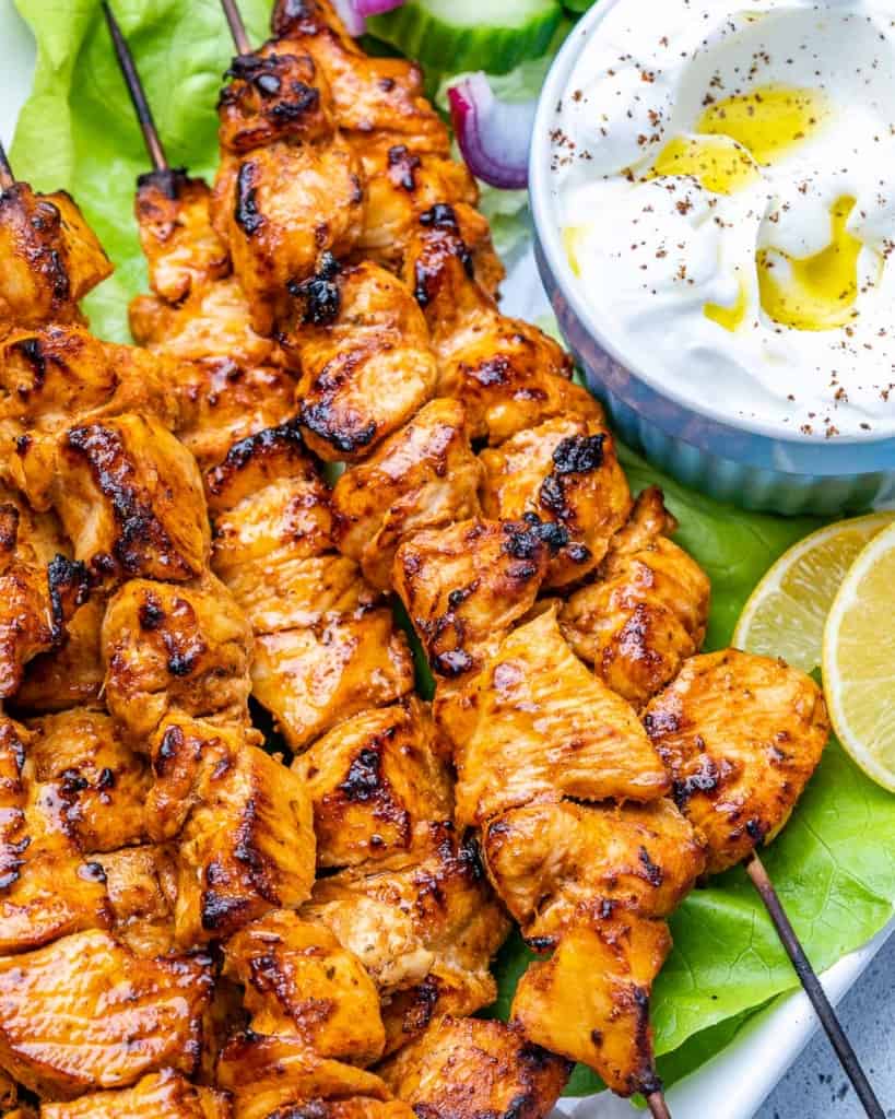 chicken kebabs on plate 