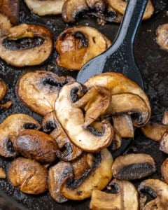 Close view of mushrooms in skillet