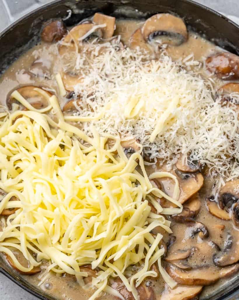 Creamy mushroom recipe with Parmesan and mozzarella cheeses