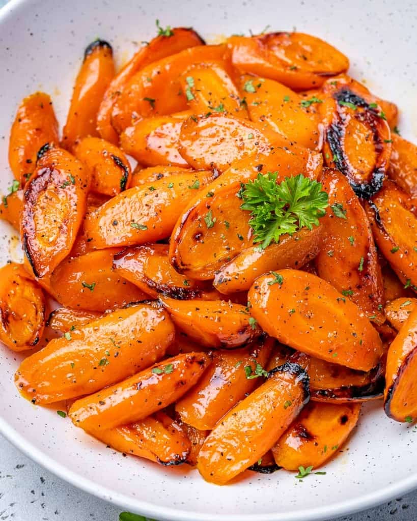 side shot of roasted honey carrots 