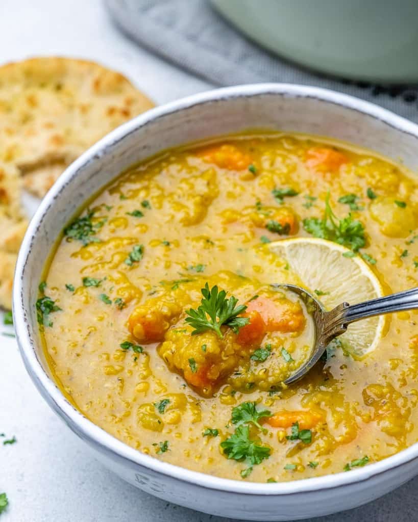 spoon in lentil soup