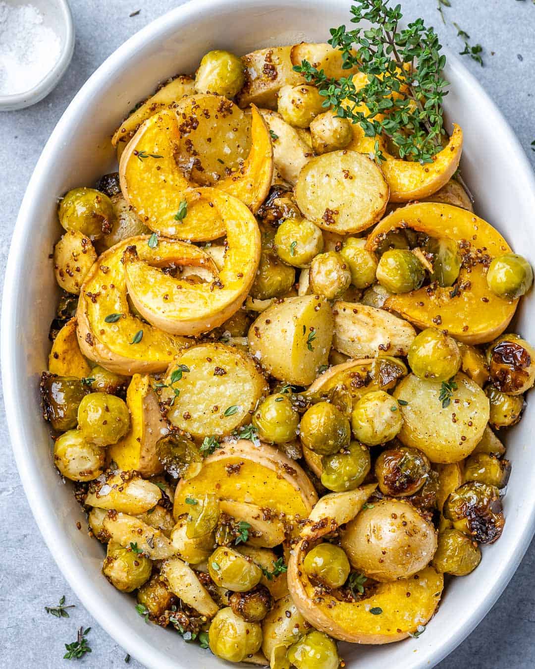 roasted veggies in a white dish
