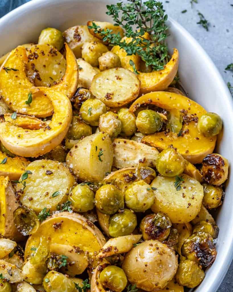 roasted veggies in a white bowl