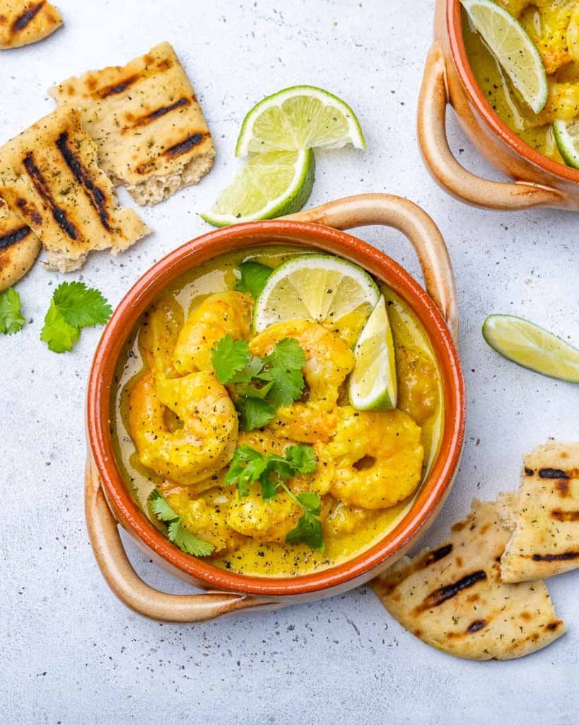 top view of shrimp curry in a bowl