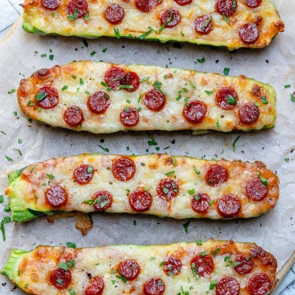 Top view of 4 zucchini boats.