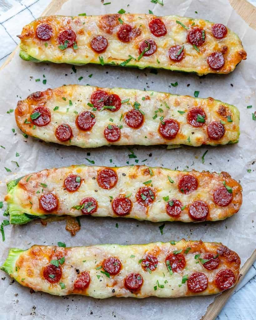 Top view of 4 zucchini boats.