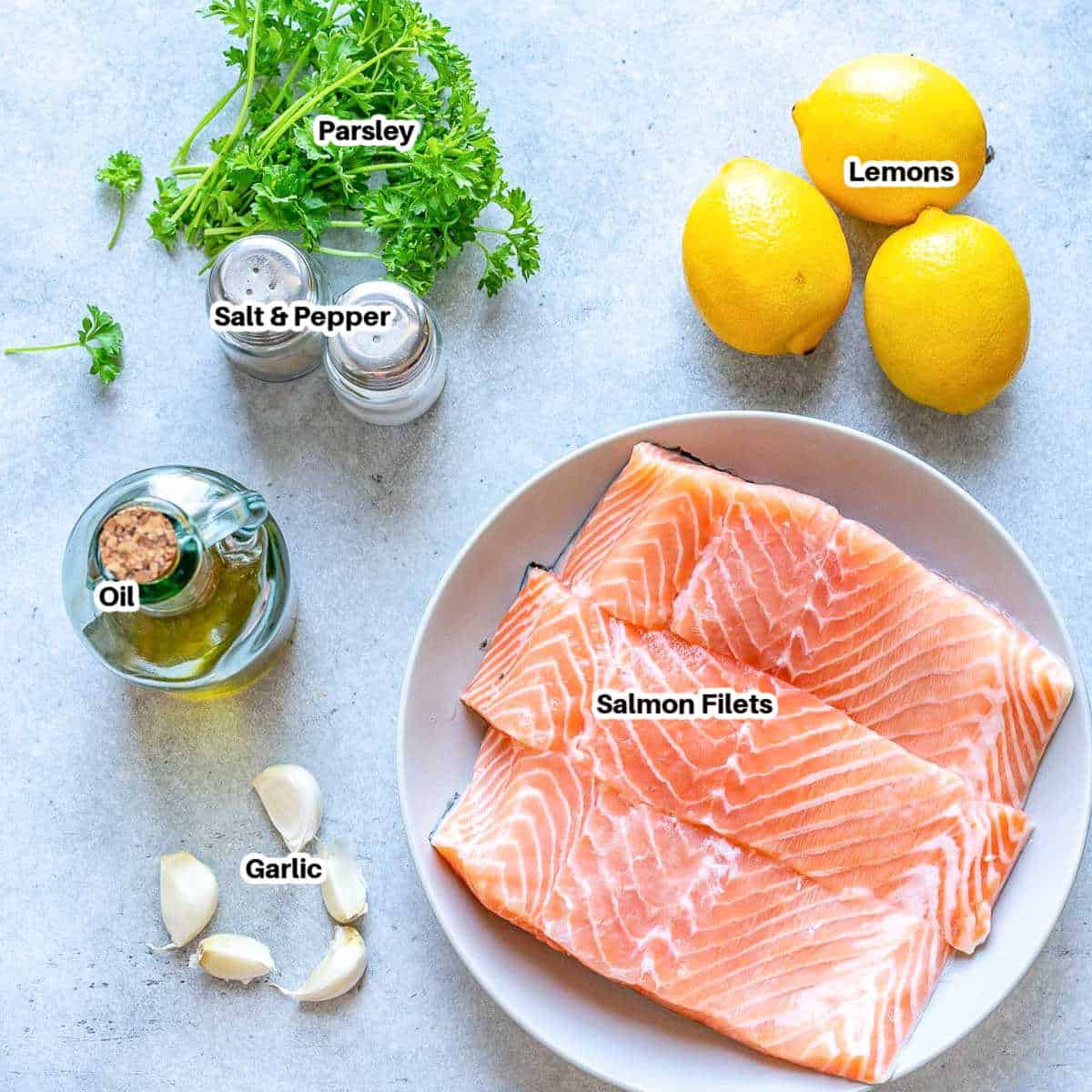 Ingredients for lemon garlic salmon.