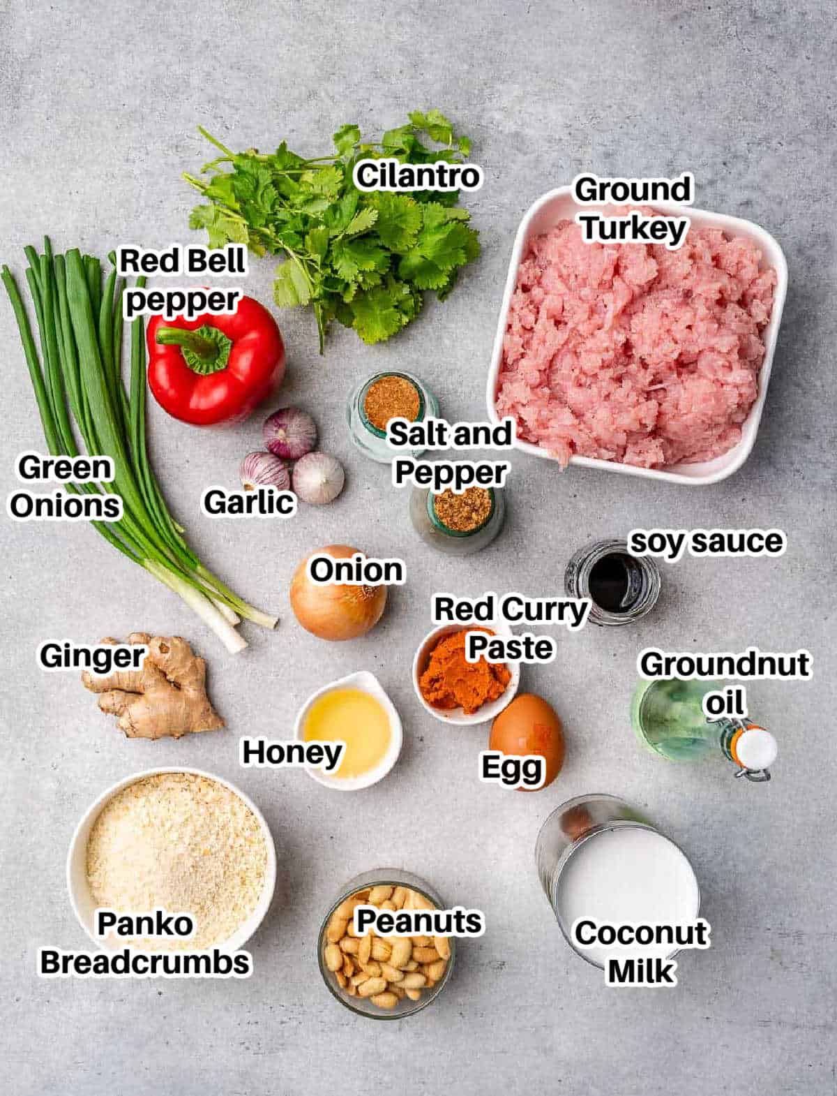 ingredients to make turkey meatballs in curry sauce.