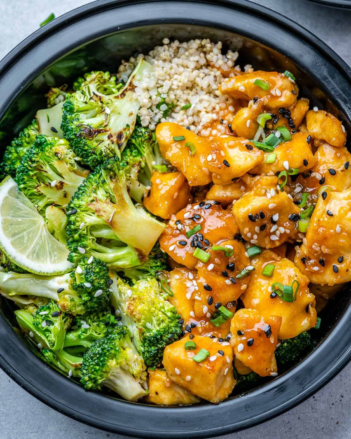 Meal Prep Lunch Bowls with Spicy Chicken, Roasted Lemon Broccoli