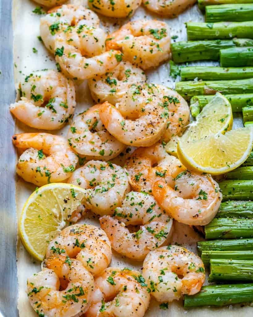 close up shrimp and asparagus 