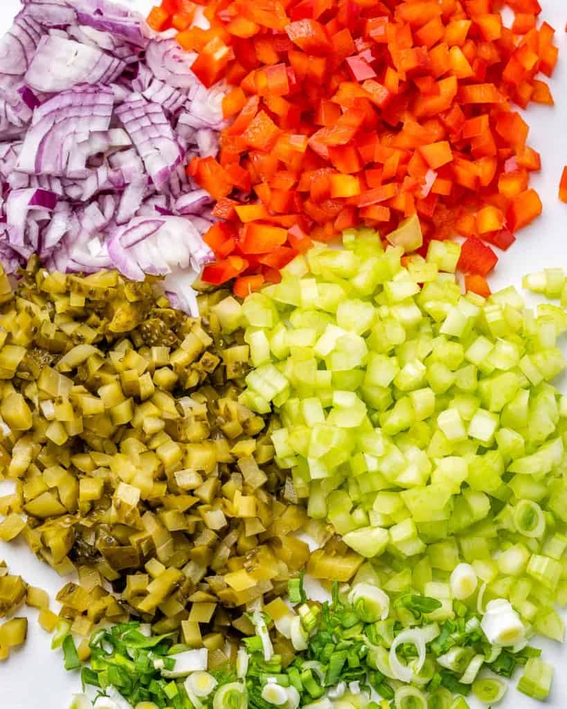 chopped veggies for the macaroni salad 