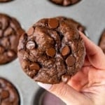 hand holding chocolate muffin
