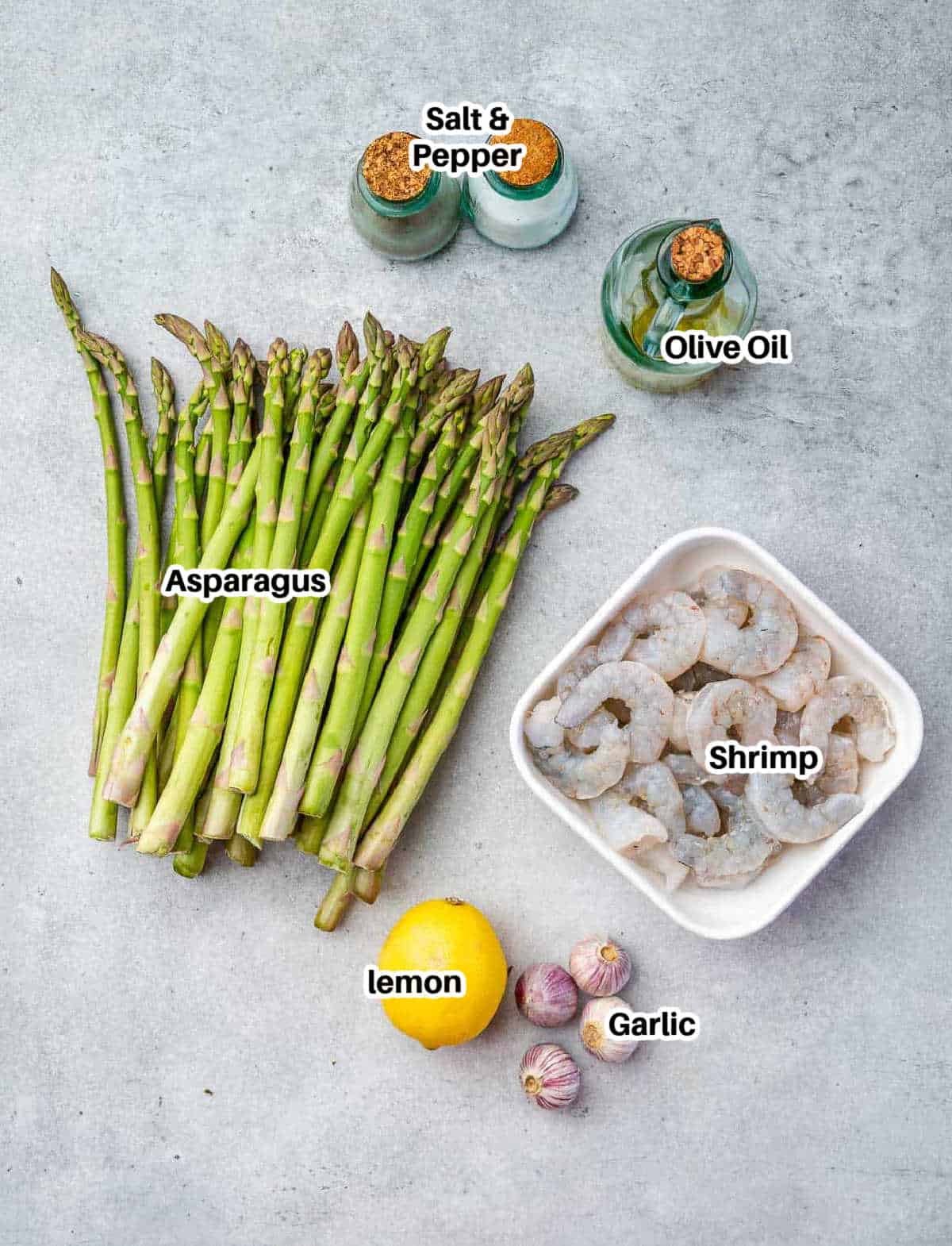 ingredients to make sheet pan asparagus and shrimp.