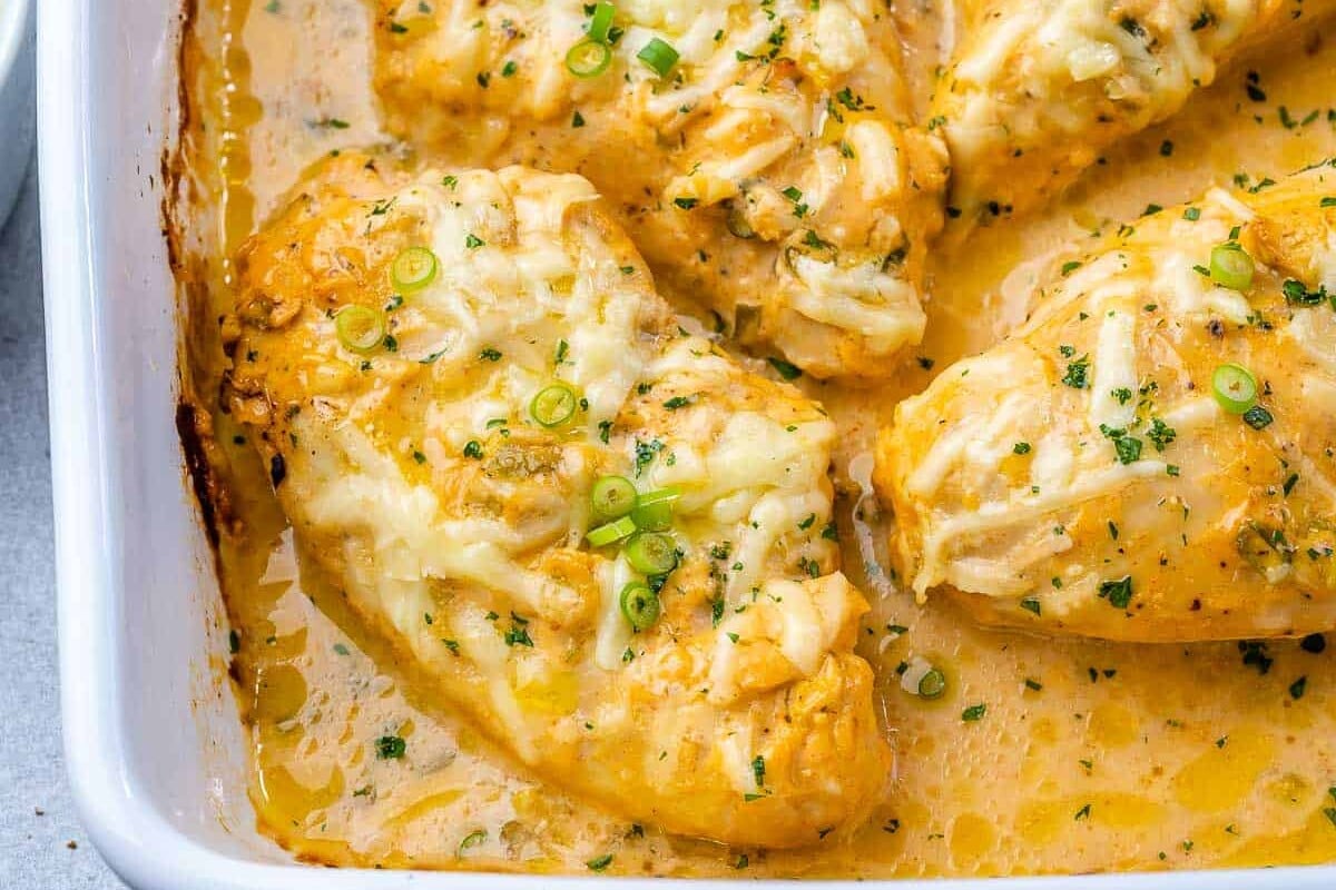 casserole dish filled with chicken and buffalo ingredients