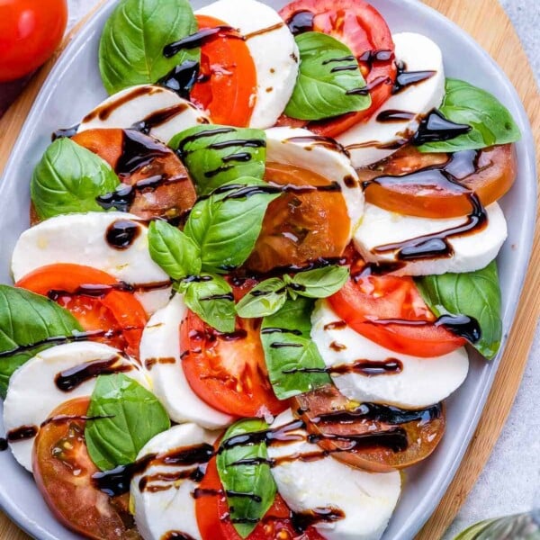 top view caprese salad on a plate