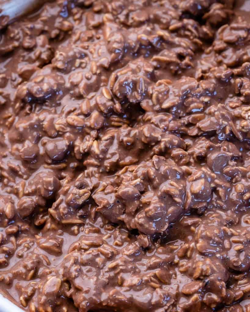 Close view of chocolate oats mixture
