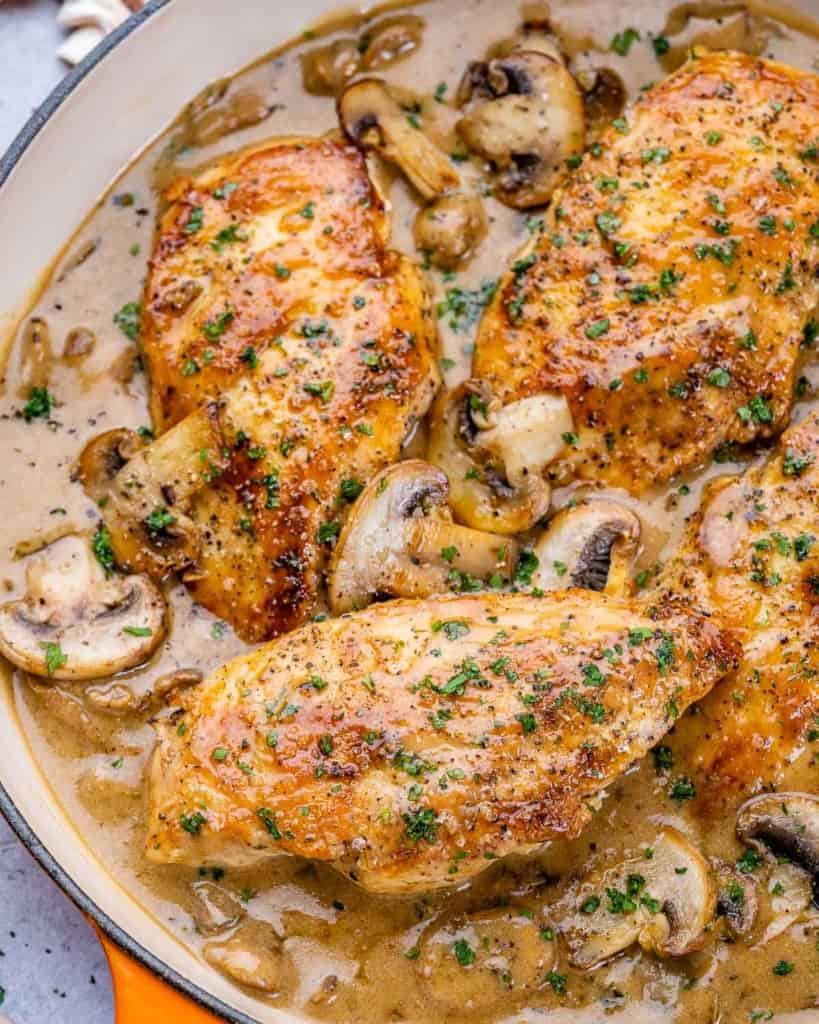 Chicken covered in balsamic sauce and mushrooms