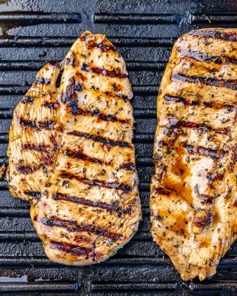grilled chicken breast in a grill pan