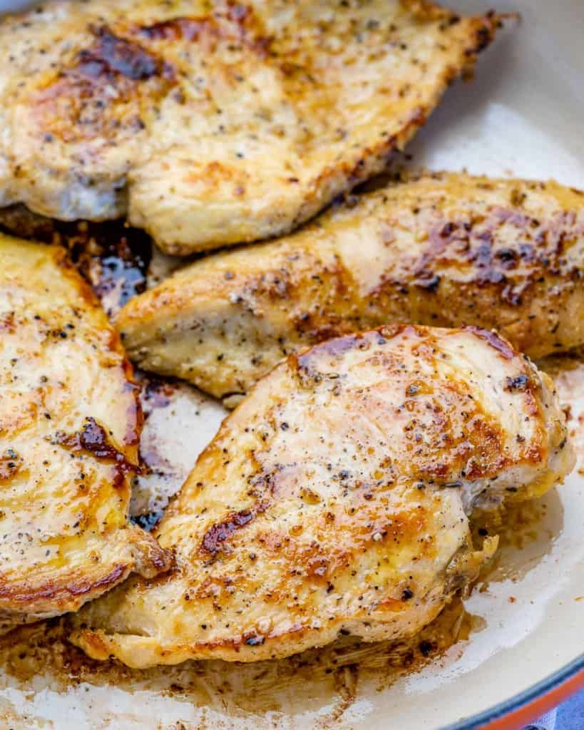 cooked chicken breast in a pan
