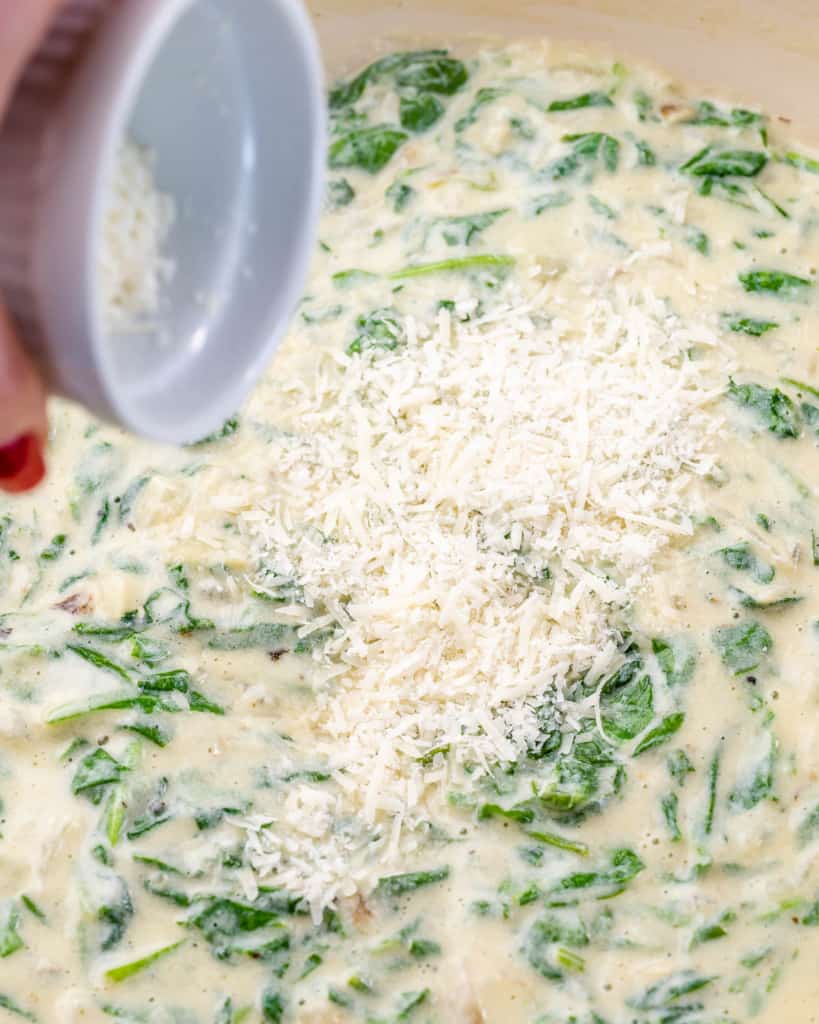 creamy spinach sauce in pan