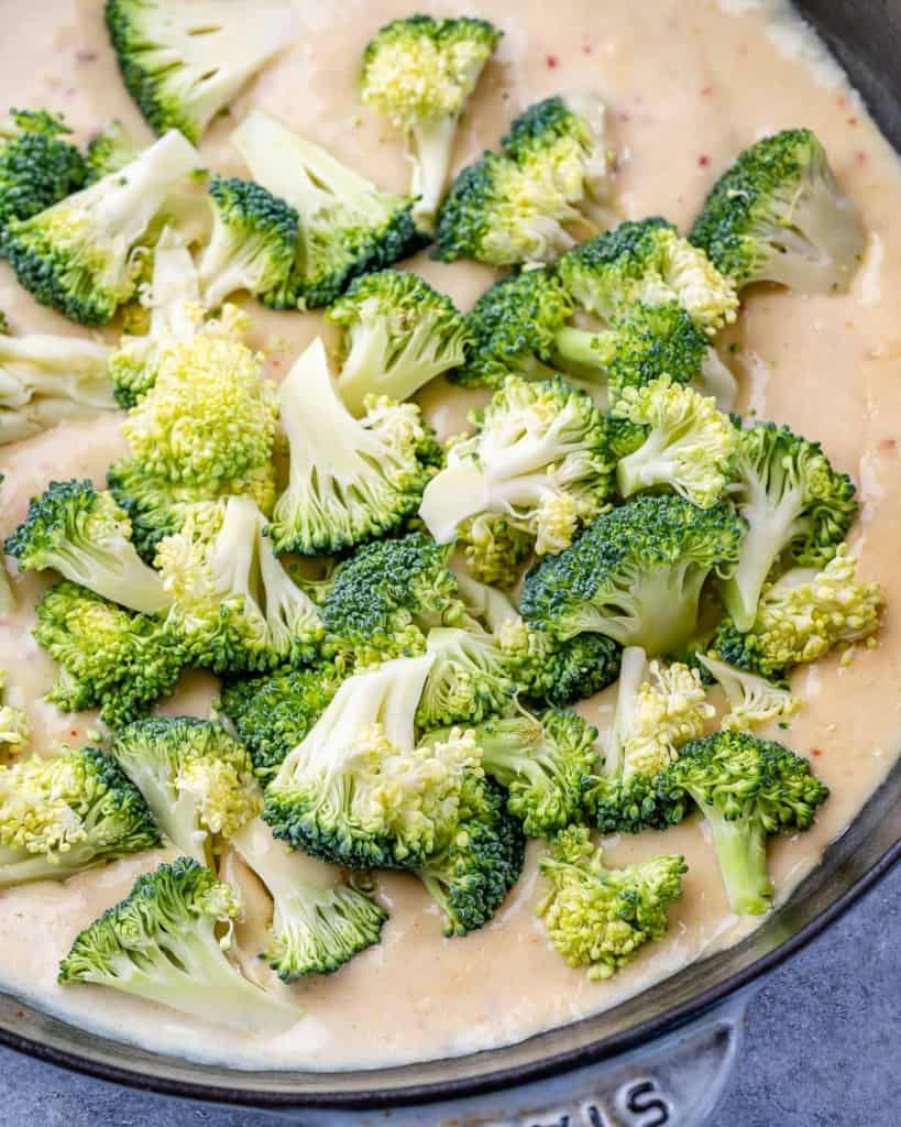 broccoli over creamy sauce