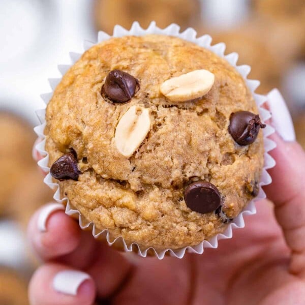 hand holding peanut butter muffins