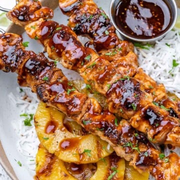 One stack of chicken on skewers