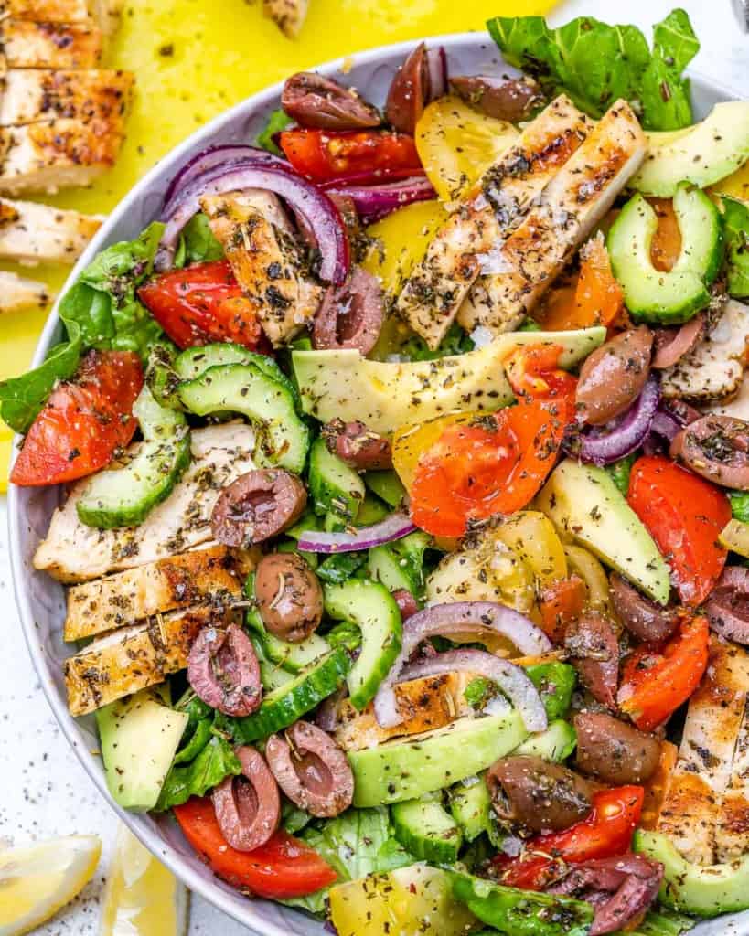 close up chicken salad in a bowl