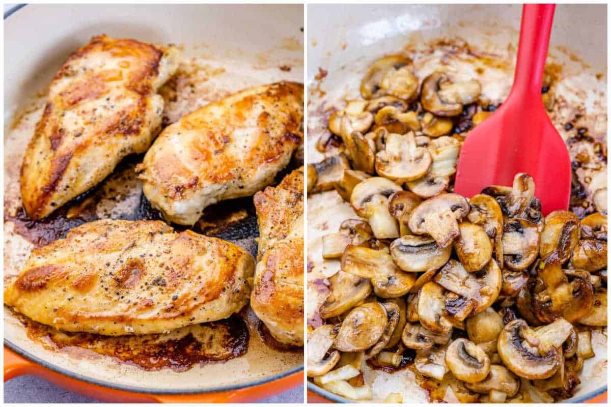 process shot to cook the chicken and saute the mushrooms.