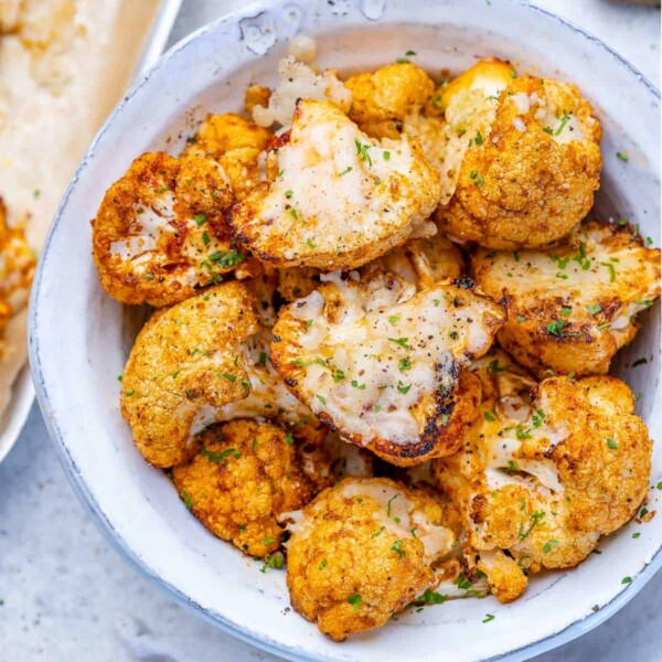 top view cauliflower in white bowl