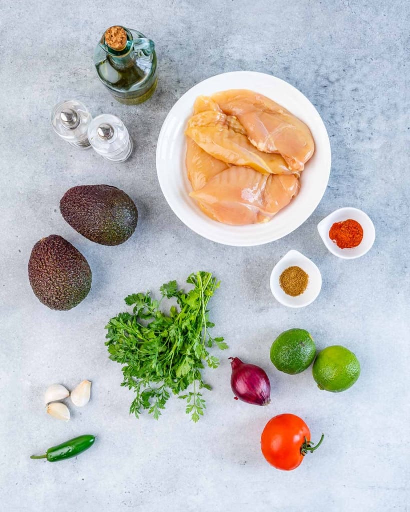 ingredients to make the grilled chicken with avocado salsa 