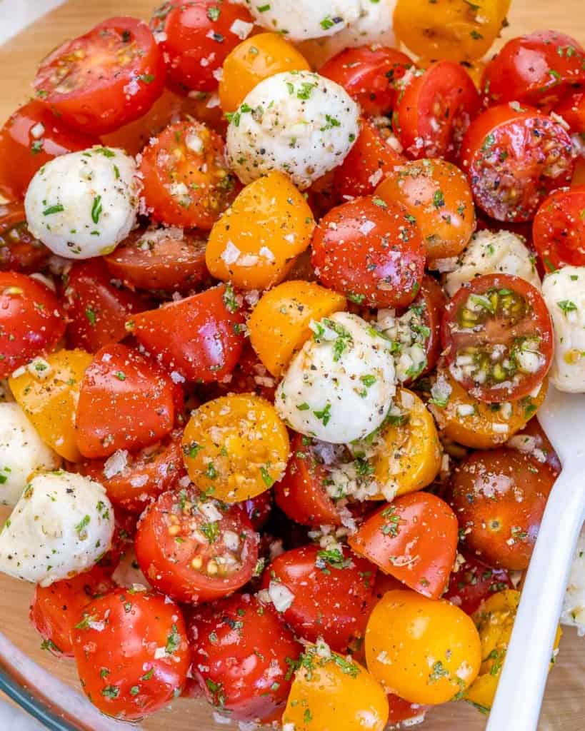 close up view of tomato salad 