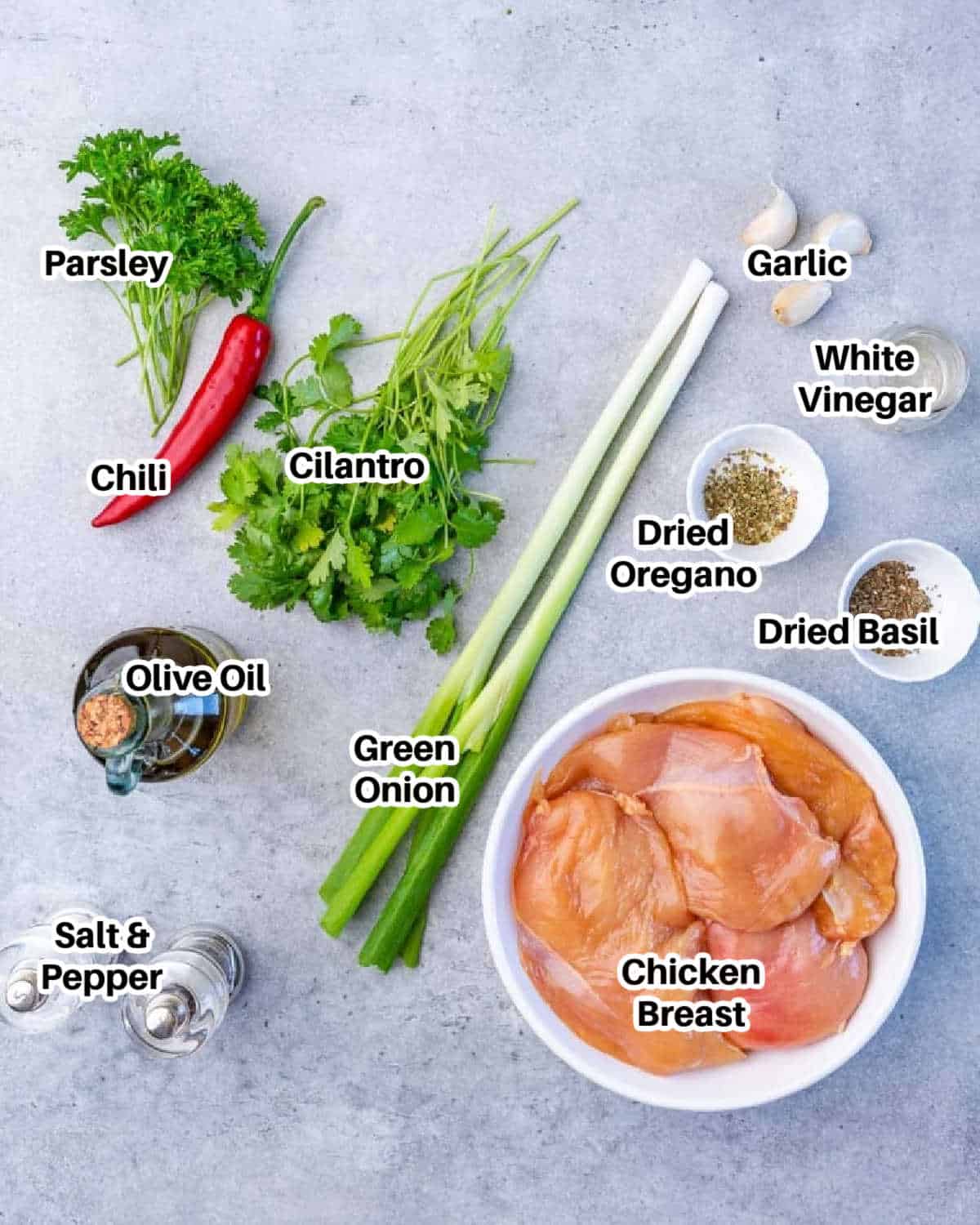 ingredients for chimichurri chicken.