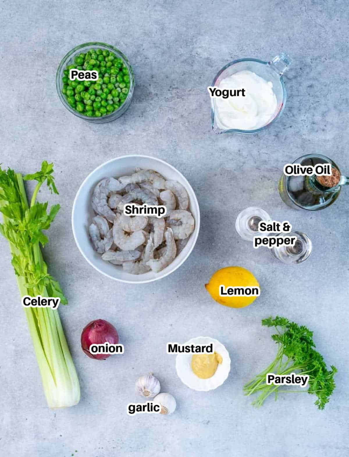 ingredients to make shrimp salad.