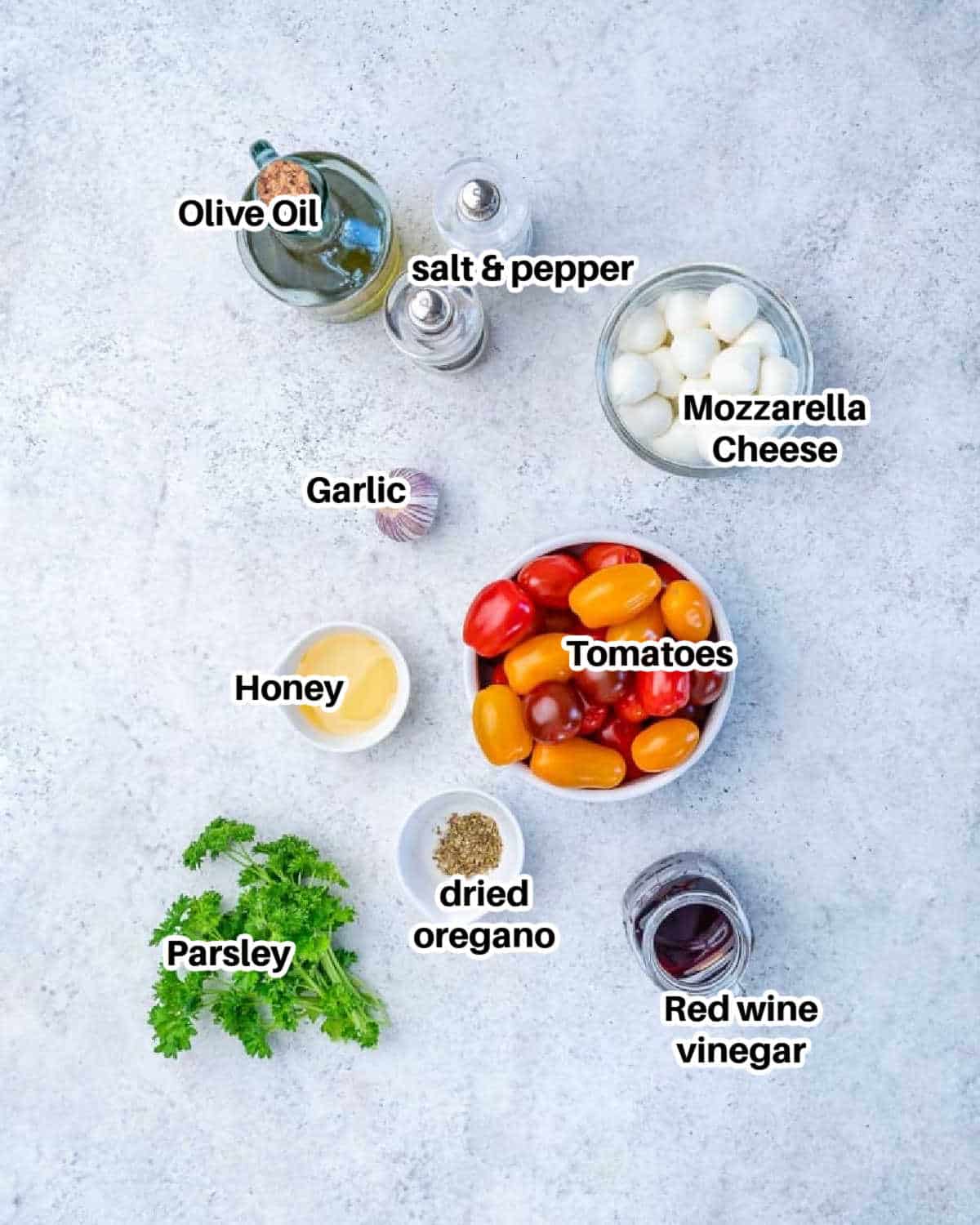 ingredients for tomato mozzarella salad.