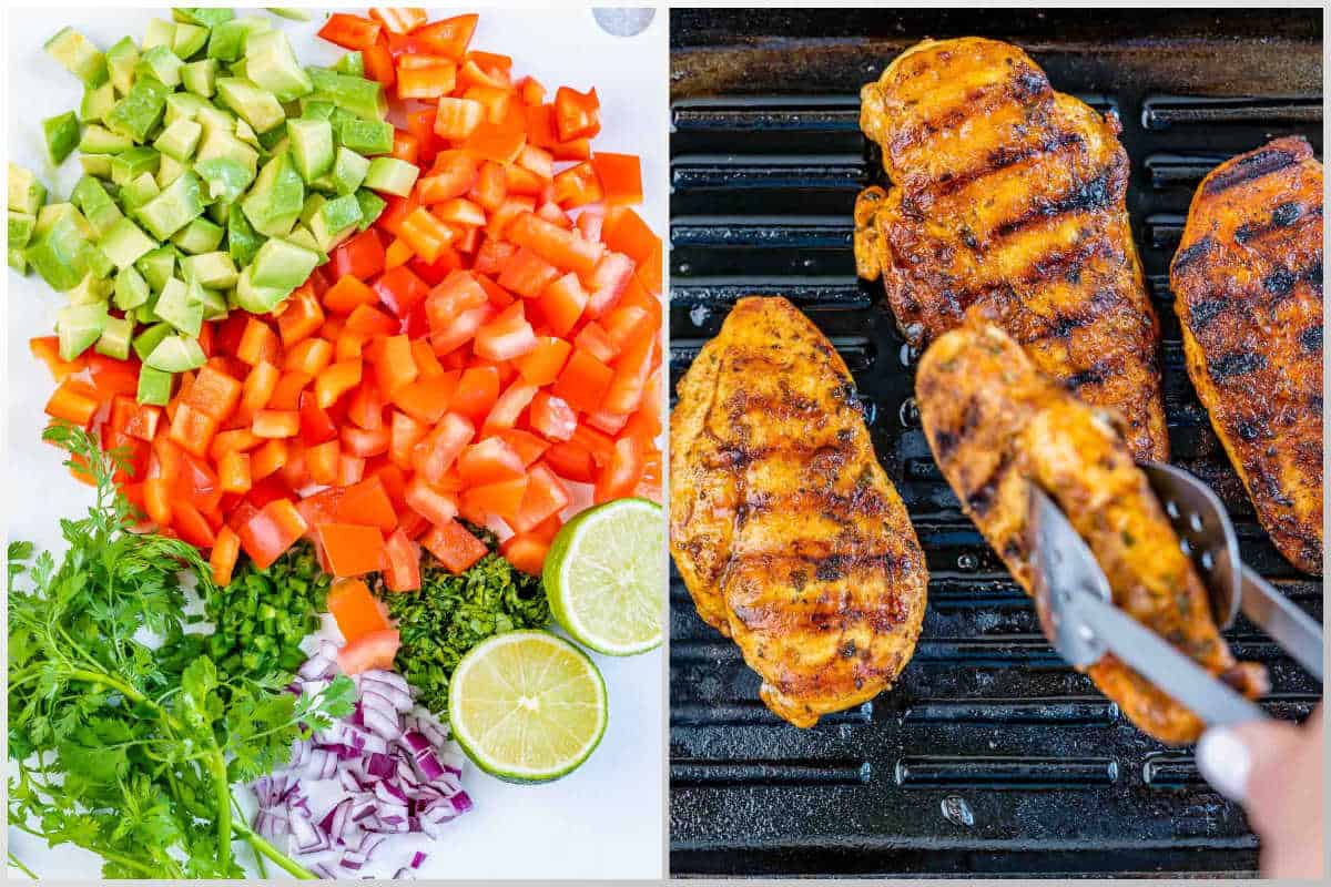 process shot to make the salsa ingredients and grilled the chicken on pan.