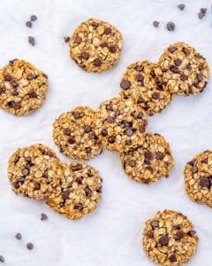 flat laid out oatmeal chocolate chip cookies