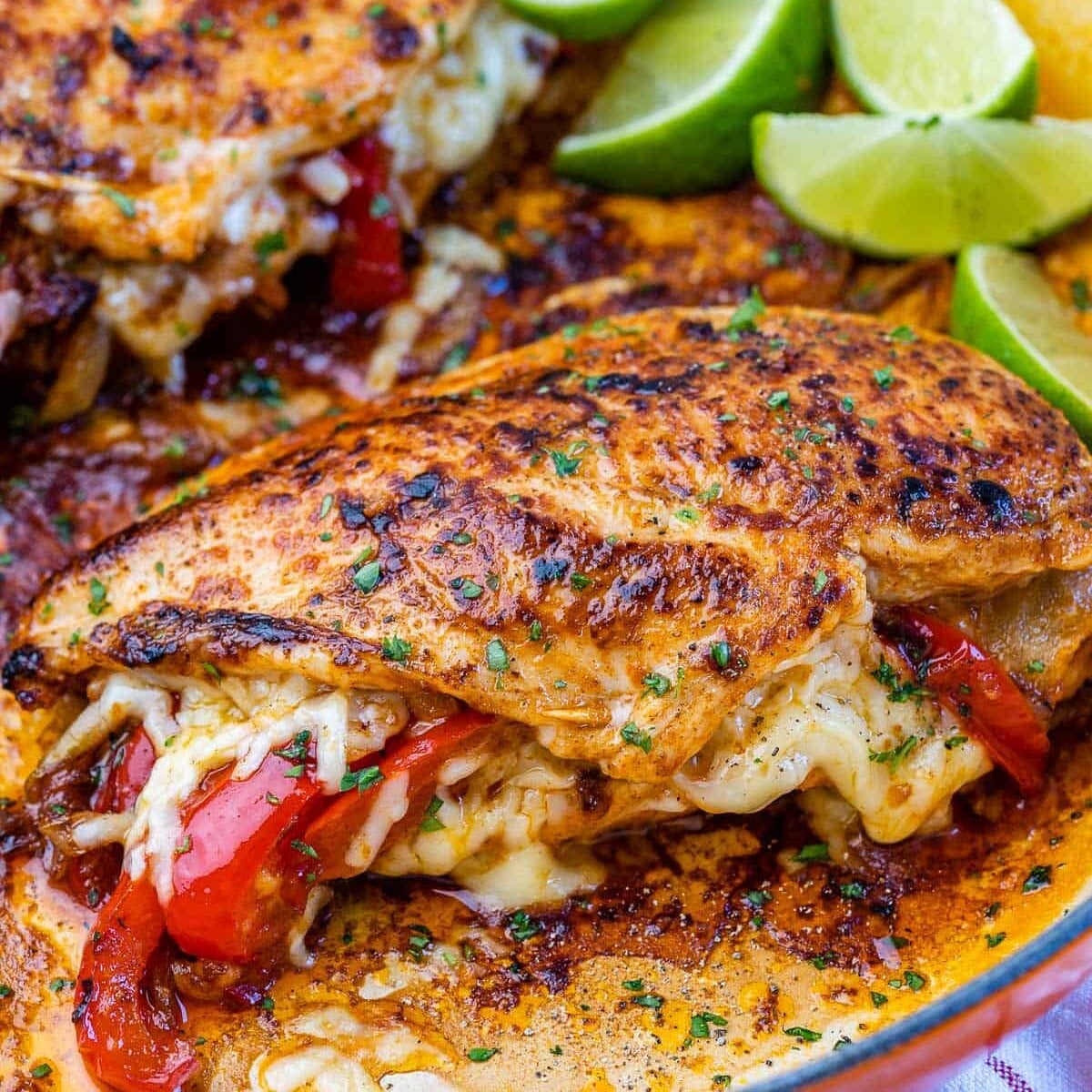 stuffed chicken breasts with fajita veggies.