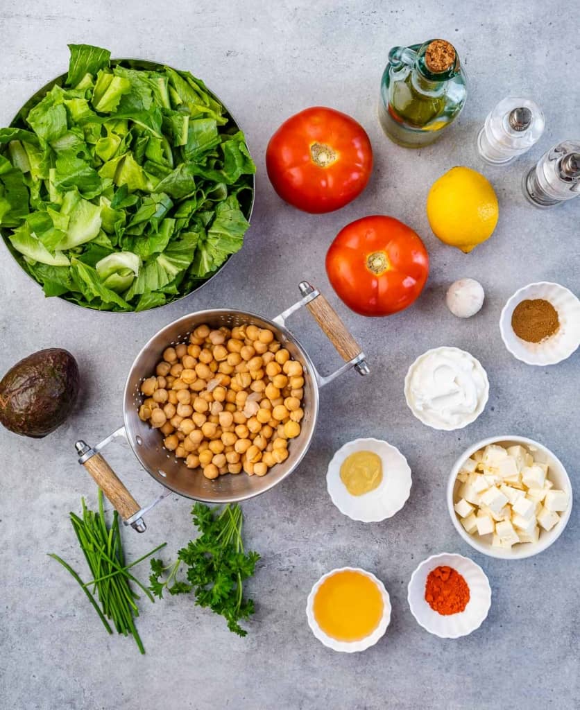 ingredients to make chickpea and avocado salad 