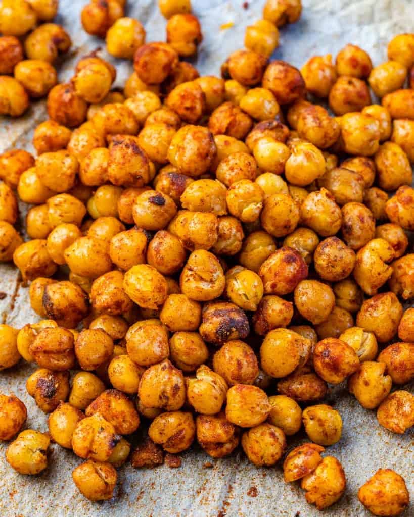 roasted chickpeas on a pan 