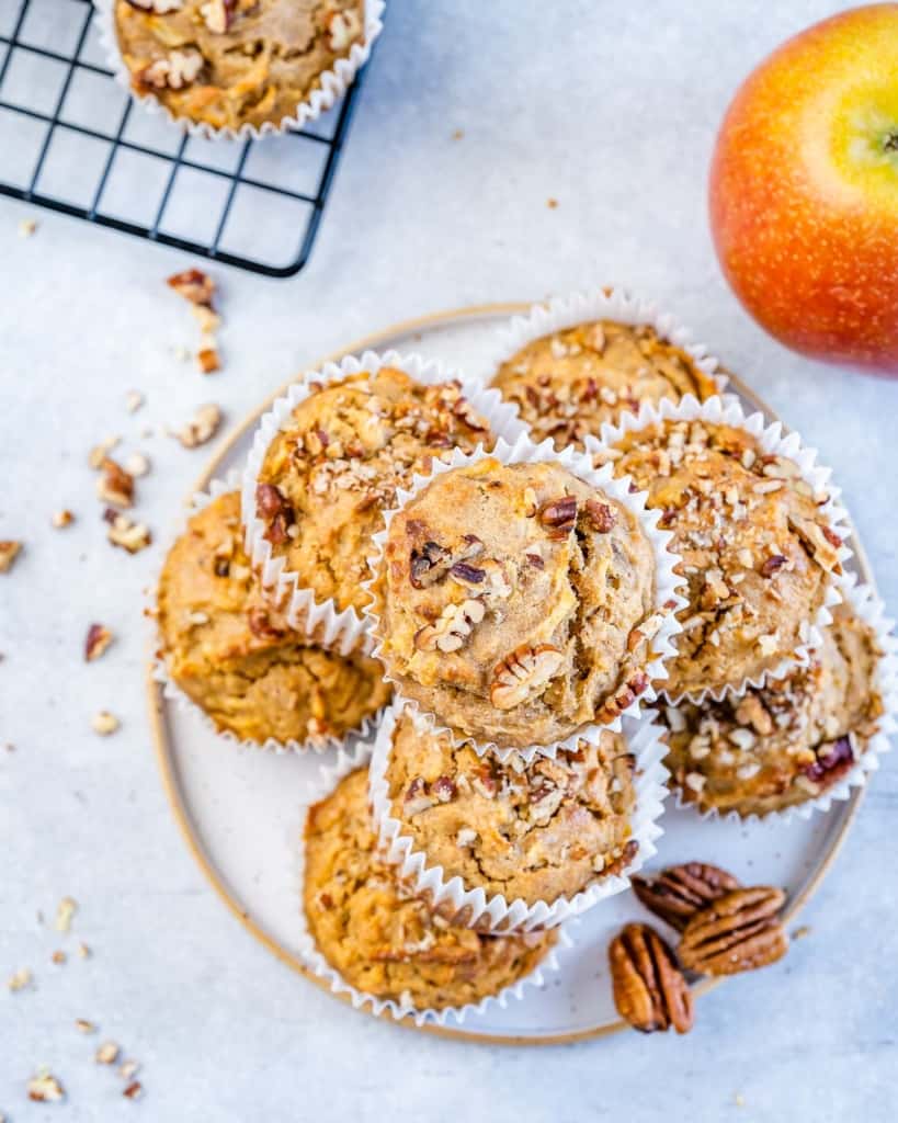 plate of apple pecan muffins