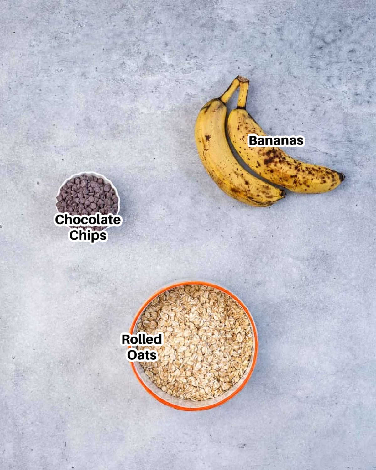Banana oat cookies ingredients laid out.