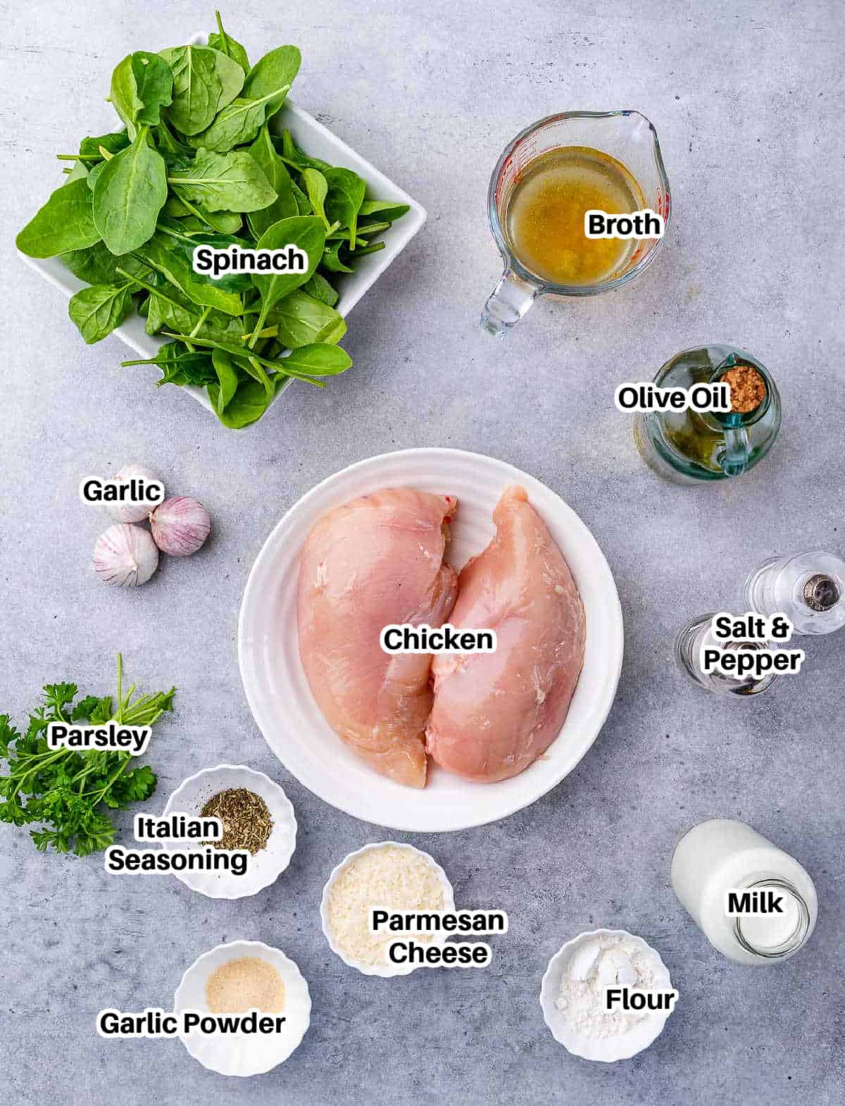 ingredients to make chicken Florentine. 