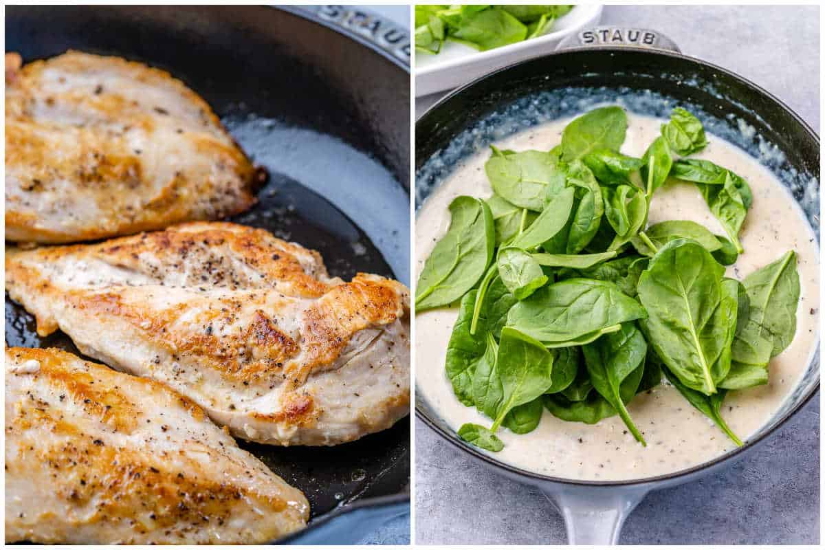 process shot to cook the chicken and make the creamy spinach sauce.