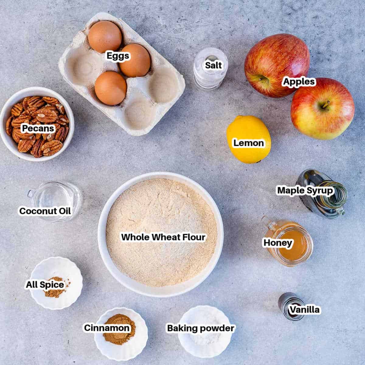 ingredients for apple cinnamon muffins.