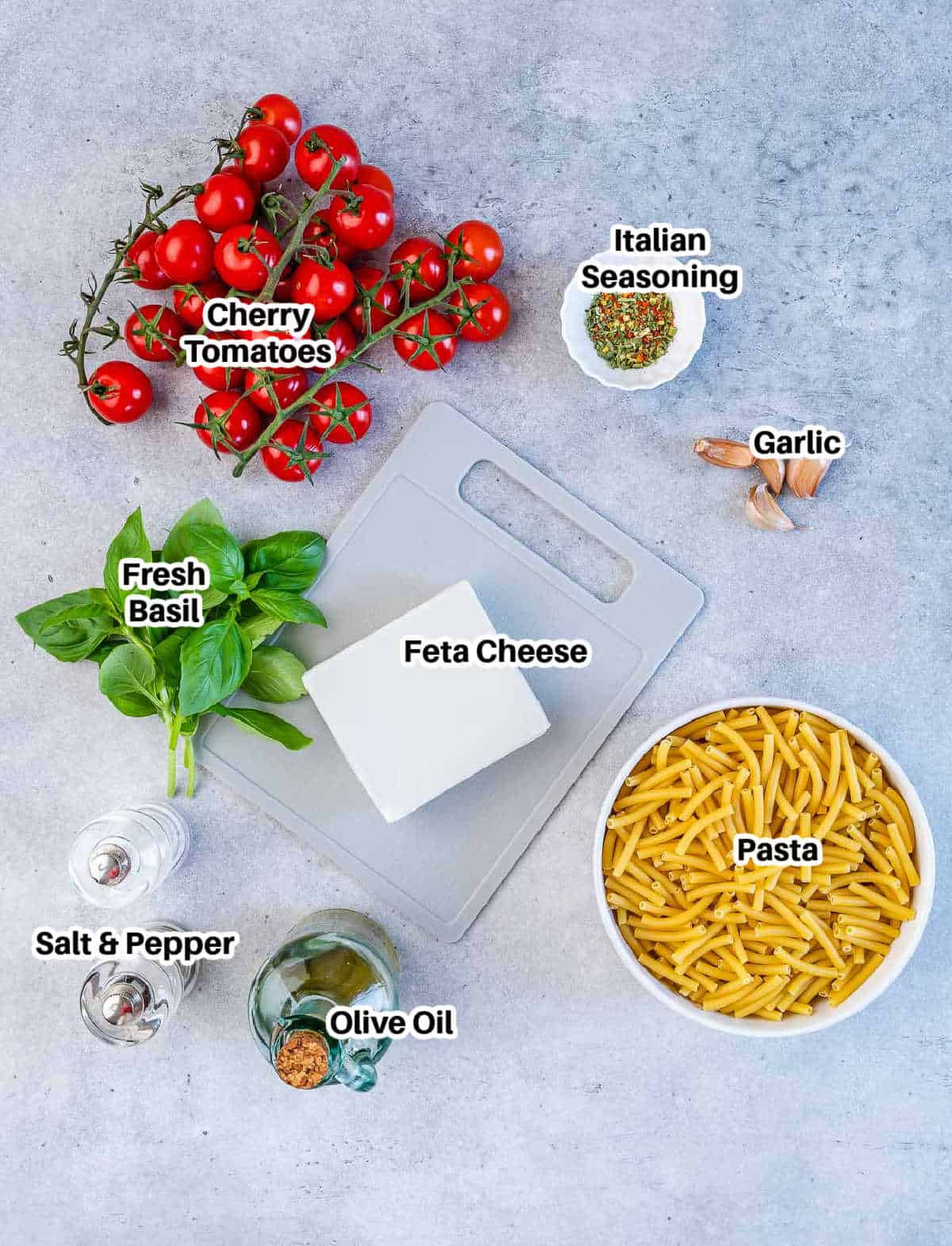 ingredients for baked feta pasta.