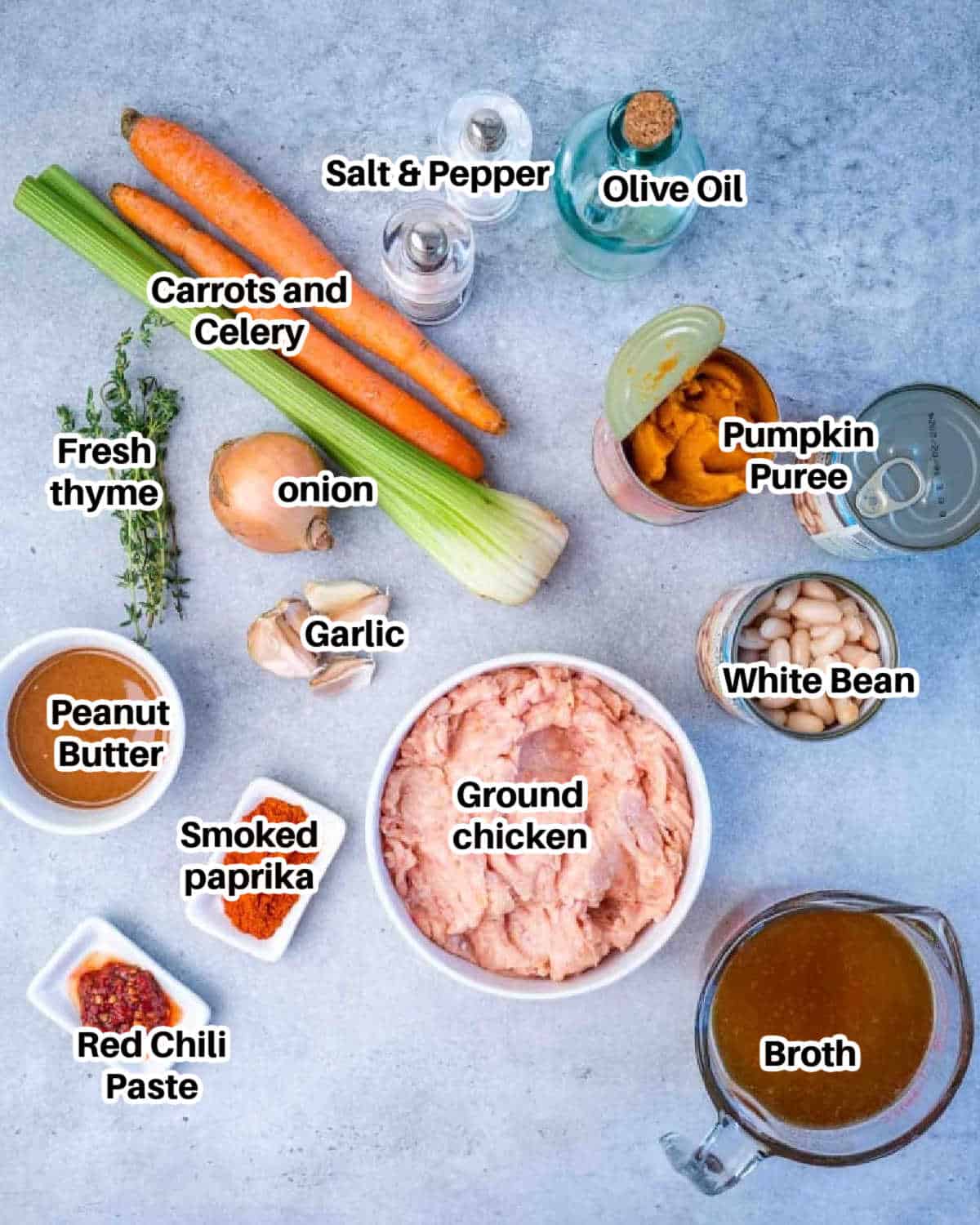 ingredients for chicken pumpkin chili.